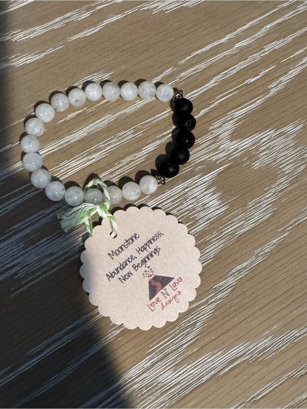 Lava Rock Essential Oil Diffuser Bracelet - Black & White - moonstone